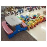Plastic Picnic Table, Ridding Toys & More