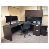 L-Shaped Executive Desk w/ Hutch & File Cabinet