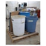 Plastic Barrel, Trash Can, Dolly