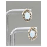 Victorian Sterling Silver & Opal Pierced Earrings