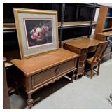 Knee Hole Desk, Wooden Chest, Floral Print