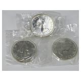 3 Canadian Silver Dollars, 1964