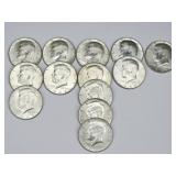 13 Kennedy Half-Dollars, 40% Silver 1965 - 1969