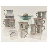 Karatsu Style Pitcher & Mugs, Art Deco Bowl