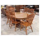 Oval Kitchen Table w/ Leaf & 6 Pressed Back Chairs