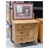 Antique Oak Washstand / Commode & Print