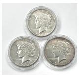 3 Peace Silver Dollars: 1925, 1935 O, 1935