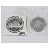 2 Canadian Silver Dollars: 1964 & 1966