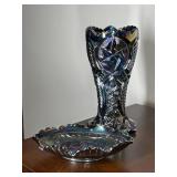L.E. Smith Carnival Glass Vase & Fenton Dish