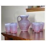 Fenton Hobnail Pitcher in Rose Milk & Tumblers