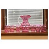 Fenton Cranberry Glass Pitcher and Tumblers