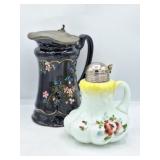 2 Victorian Syrup Pitchers: Jackfield & Milk Glass