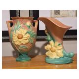 2 Roseville Pink & Green Peony Vases