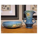 2 Roseville Blue Columbine Pottery Pieces