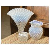Fenton Hobnail Vases and Condiment Server
