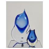 2 Handcrafted Ladislav Czech Bohemian Glass Vases