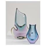 2 Handcrafted Ladislav Czech Bohemian Glass Vases