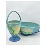 2 Roseville Blue Thornapple Pottery Pieces