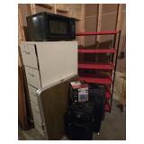 Sharp Microwave, File Cabinet, Heater, Shelving