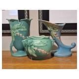 3 Roseville Bleeding Heart Pottery Vases