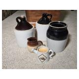 2 Crock Jugs, Pickle Crock, 2 stoneware crocks