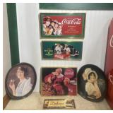 3 Framed Coca-Cola Wall Art, Trays, Sign
