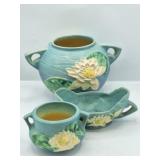 3 Roseville Blue Water Lily Pottery Pieces