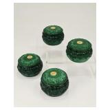 4 Kierra Bohemia Czech Green Glass Trinket Dishes