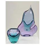 2 Handcrafted Ladislav Czech Bohemian Glass Vases