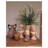 Ceramic Busts, Candle, Faux Flowers, Ceramic Vase