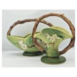 2 Roseville Green Apple Blossom Pottery Pieces