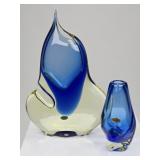 2 Handcrafted Ladislav Czech Bohemian Glass Vases