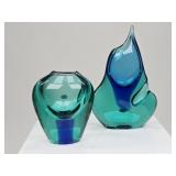 2 Handcrafted Ladislav Czech Bohemian Glass Vases
