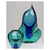 2 Handcrafted Ladislav Czech Bohemian Glass Vases