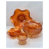 5 Marigold Carnival Glass Pieces