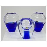 3 Handcrafted Ladislav Czech Bohemian Glass Vases