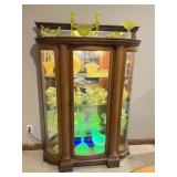 Curved Glass Tiger Oak Curio NOT CONTENTS