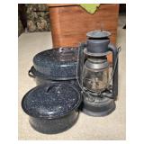 Barn Lantern, Graniteware Roasting Pans