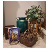 Reproduction Milk Can, Plant Stand, Basket, Decor