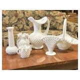 Fenton Hobnail Milk Glass: Vases, Basket