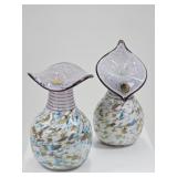 2 Handcrafted Ladislav Czech Bohemian Glass Vases