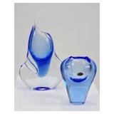 2 Handcrafted Ladislav Czech Bohemian Glass Vases