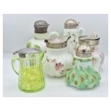 6 Syrup Pitchers: Glass & Porcelain