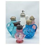 6 Antique Glass Syrup Pitchers