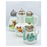 4 Syrup Pitchers: Porcelain & Milk Glass