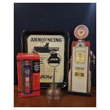Miniature Gas Pumps, Oil Can, Ford Metal Tray