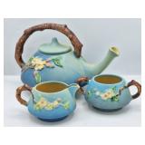 3 Roseville Pottery Blue Apple Blossom Tea Set