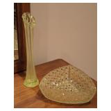 Uranium Glass: Swung Vase, Triangular Dish