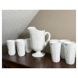 Indiana Glass Milk Glass Pitcher and Tumblers