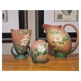 3 Roseville Pottery White Rose Pieces
